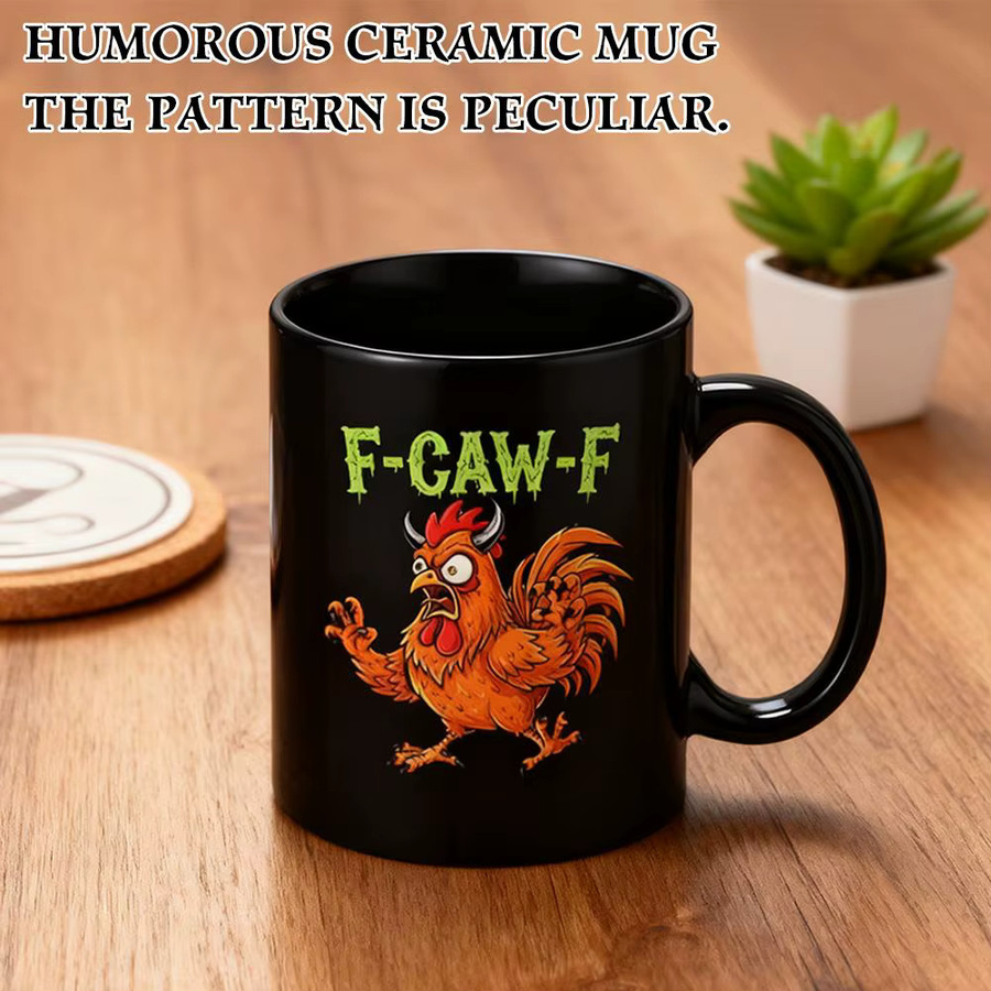 Lustige Keramiktasse KITPIPI F-Caw-F Huhn in Schwarz für Damen und Herren - Bild 4