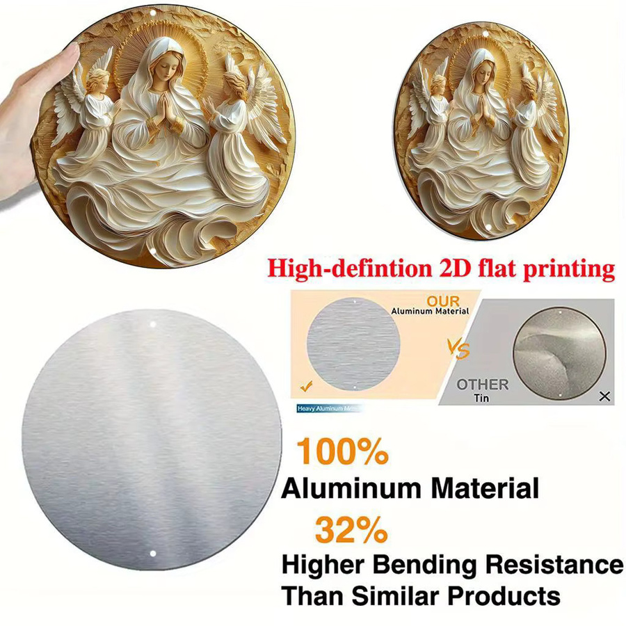 Rundes Aluminiumschild Potdemiel mit Jungfrau Maria Motiv im Retro-Stil, Durchmesser: 20 cm - Bild 3
