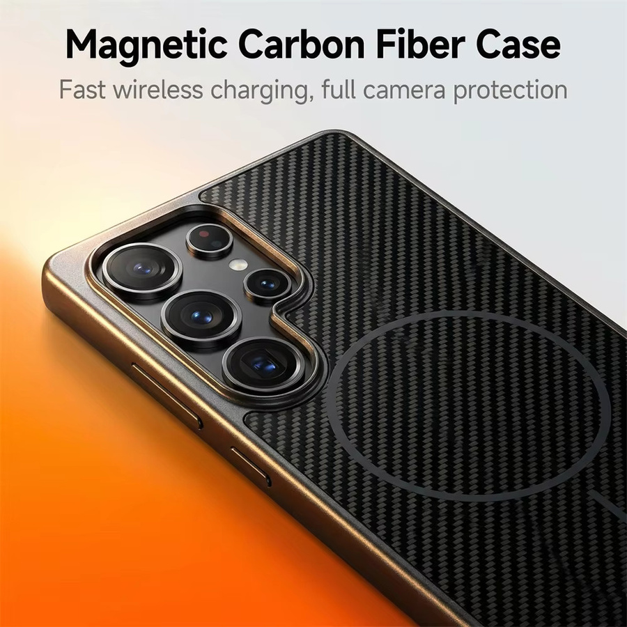 Magnetische Handyhülle im Carbonfaser-Muster für Samsung Galaxy S26 S25 S24 Ultra Plus, stoßfest und kompatibel mit kabellosem Laden, Schwarz/Grau - Bild 4