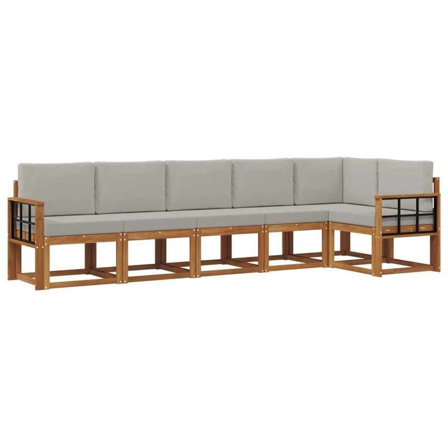 vidaXL Outdoor-Sofagarnitur in L-Form aus Akazienholz mit Kissen, 6-teilig, Grau und Natur - Bild 2