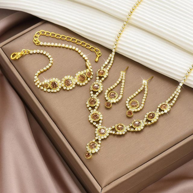 YIRAN Jewelry Schmuck-Set Kupfer, Sonnenblume, Damen, Gold, Kristall - Bild 1