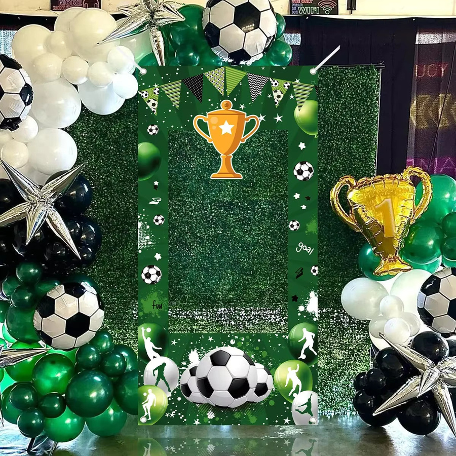 AFYPRTY Fotobox-Rahmen-Hintergrund mit Fußball-Thema und Trophäenmuster aus Polyestergewebe, B/H: 60 x 60 cm - Bild 2