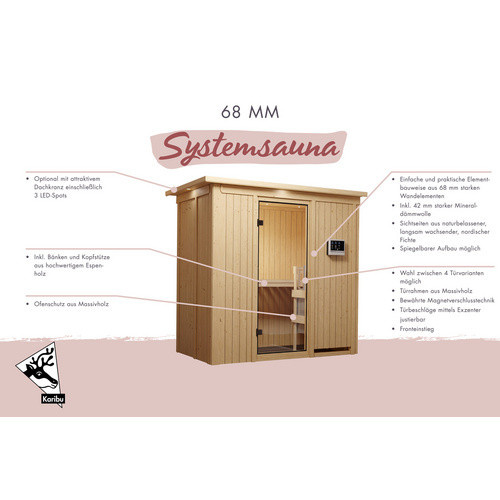 Karibu Sauna Pärnu Bio-Kombi-Sauna für 2 Personen mit 9 kW Bio-Kombi-Saunaofen und externer Steuerung, beige - Bild 2