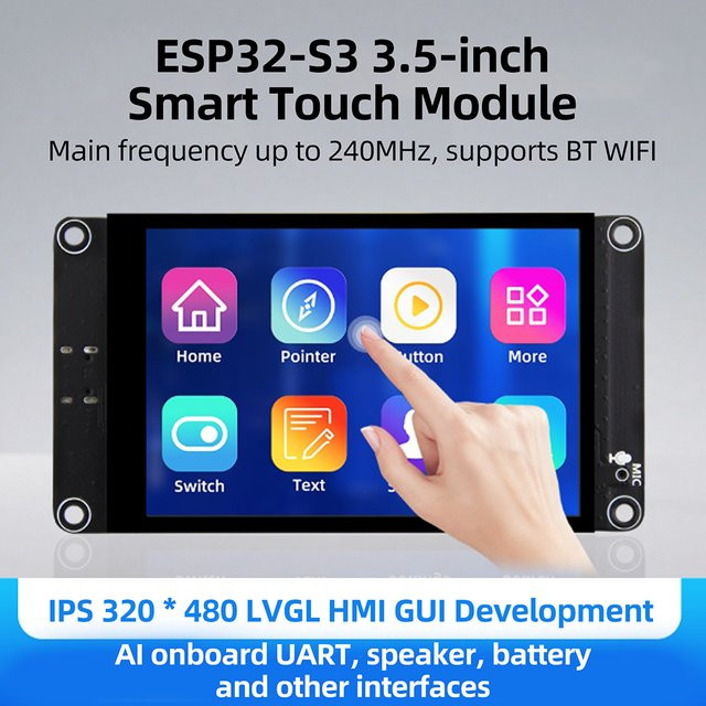 Gaqqee ESP32-S3 Entwicklungsboard mit 3,5 Zoll Smart-Touchscreen, WiFi und Bluetooth, Schwarz - Bild 1