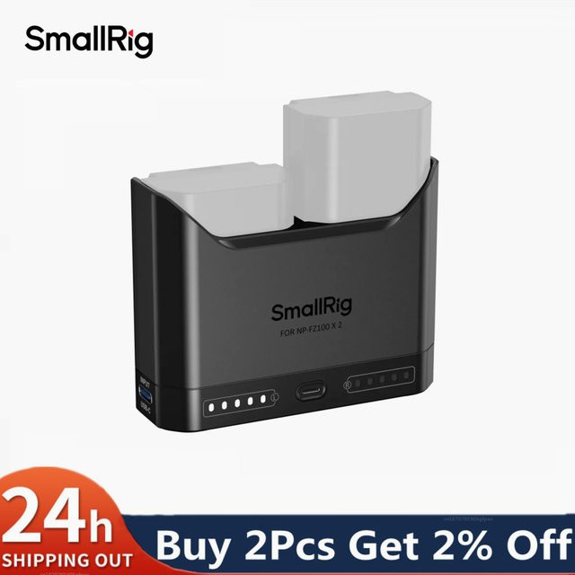 SmallRig Kamera-Akkuladegerät Schwarz für Sony NP-FZ100, Canon LP-E6P, Nikon EN-EL15c, Sony NP-FW50 und Panasonic DMW-BLK22 - Bild 1