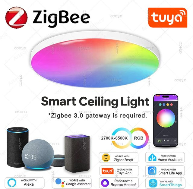 Tuya Smart ZigBee Deckenleuchte RGBCW LED-Deckenlampe in Weiß mit 24W für Wohnzimmer und Schlafzimmer, App- und Sprachsteuerung via Alexa oder Yandex Alice - Bild 1