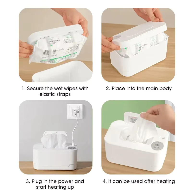 NOCCLILI Baby-Feuchttücherwärmer mit LED-Anzeige und USB-Aufladung, Tragbarer Feuchttücher-Spender in Weiß für Auto und Zuhause - Bild 2