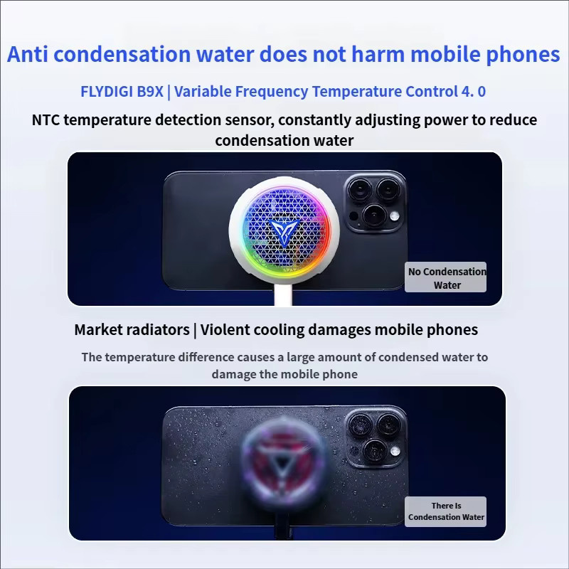 Flydigi B9X Handy-Kühler mit RGB-Beleuchtung, geräuscharmer Halbleiter-Kühlventilator für iPhone, Samsung und Android-Smartphones, Multicolour - Bild 5