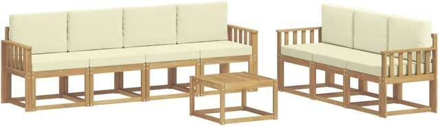 vidaXL Outdoor-Sofagarnitur 7-teilig aus Akazienholz mit Polstern in Beige und Weiß - Bild 1