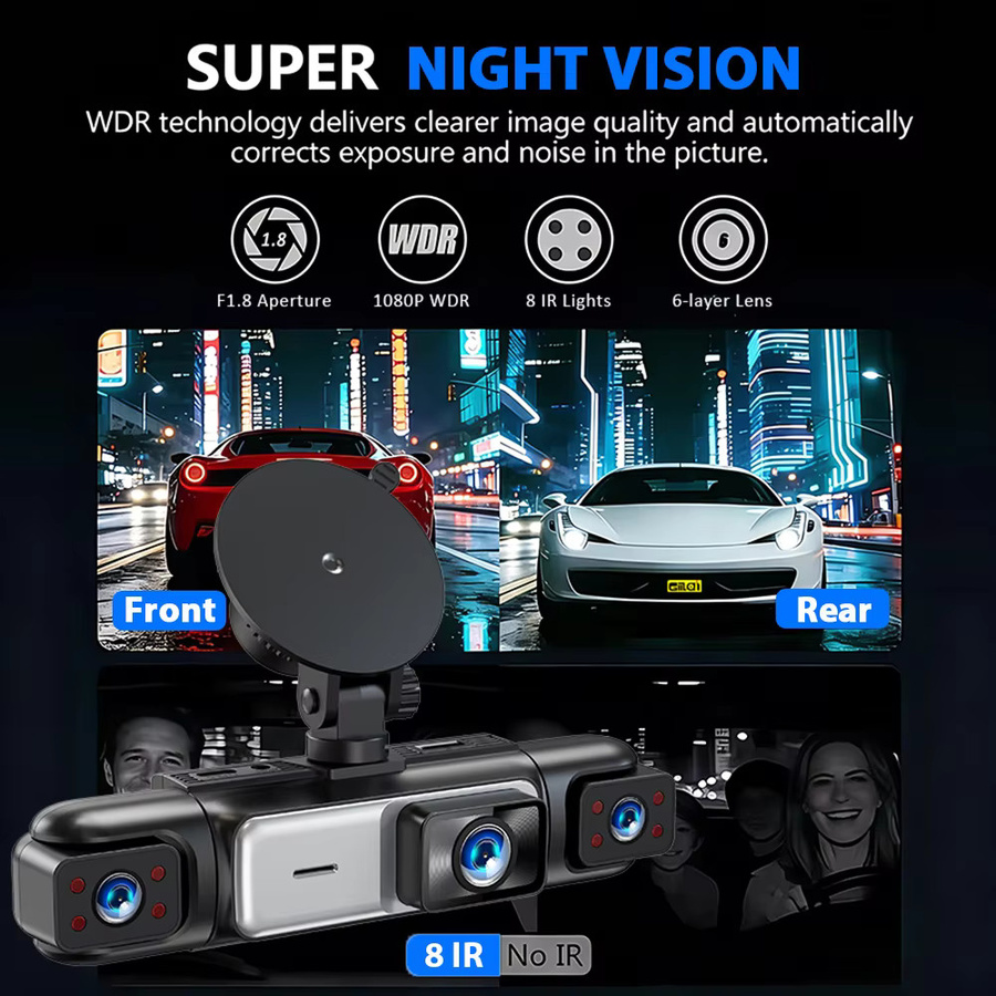 ZKCAMSPY Action Cam Dashcam mit 3/4-Linsen-System, 1080P Full HD Videorekorder, Nachtsicht, 24/7 Parküberwachung, G-Sensor und Schleifenaufzeichnung in Schwarz - Bild 4