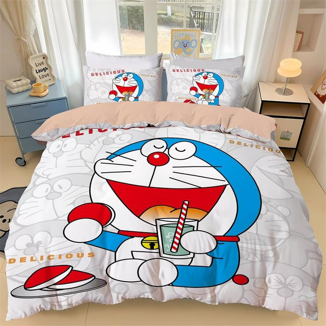 Lodestar Bettwäscheset Doraemon mit 3D-Druck für Kinder und Teenager, Blau, Bettwäscheset bestehend aus Bettbezug und Kissenbezügen, B/T/H: 155 x 220 cm - Bild 1