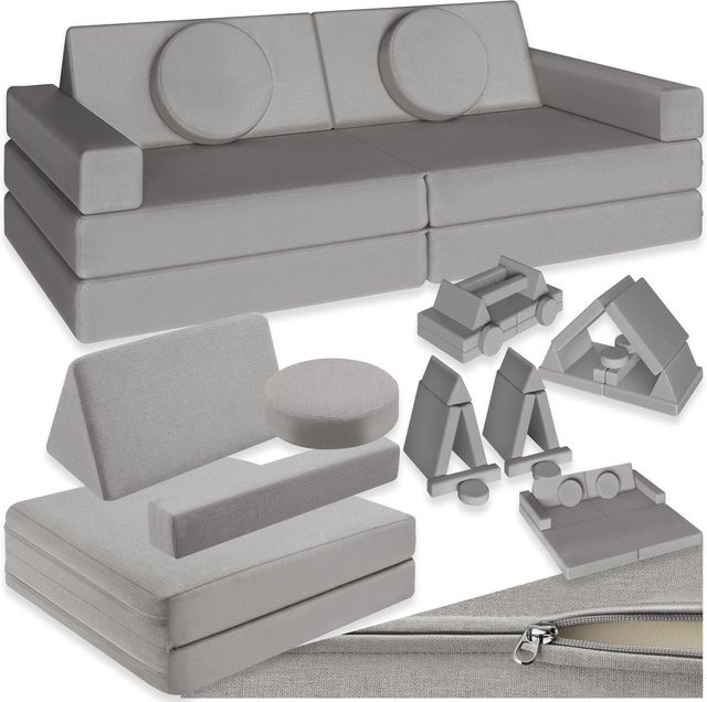 tectake Spielsofa Lilly 8-teilig in Grau mit Leinenbezügen, flexible Anordnung, B/T/H: 120 x 60 x 45 cm - Bild 1