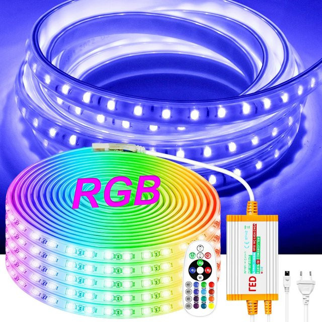 FastDeng RGB LED-Streifenlicht IP67 wasserdicht, 220 V, 60 LEDs/m, Multicolor mit IR-Fernbedienung - Bild 1