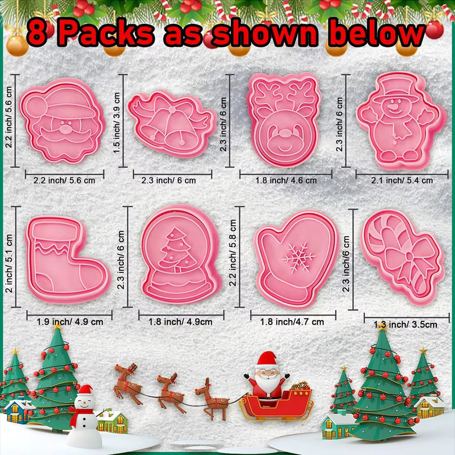 8 Stück Weihnachtsplätzchenformen aus Kunststoff mit 3D-Cartoon-Design für DIY-Gebäck und Dekoration - Bild 2