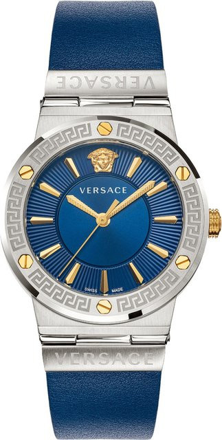 Versace Damenuhr, Quarz, Edelstahl, Blau, Leder, 38 mm, 5 ATM - Bild 1