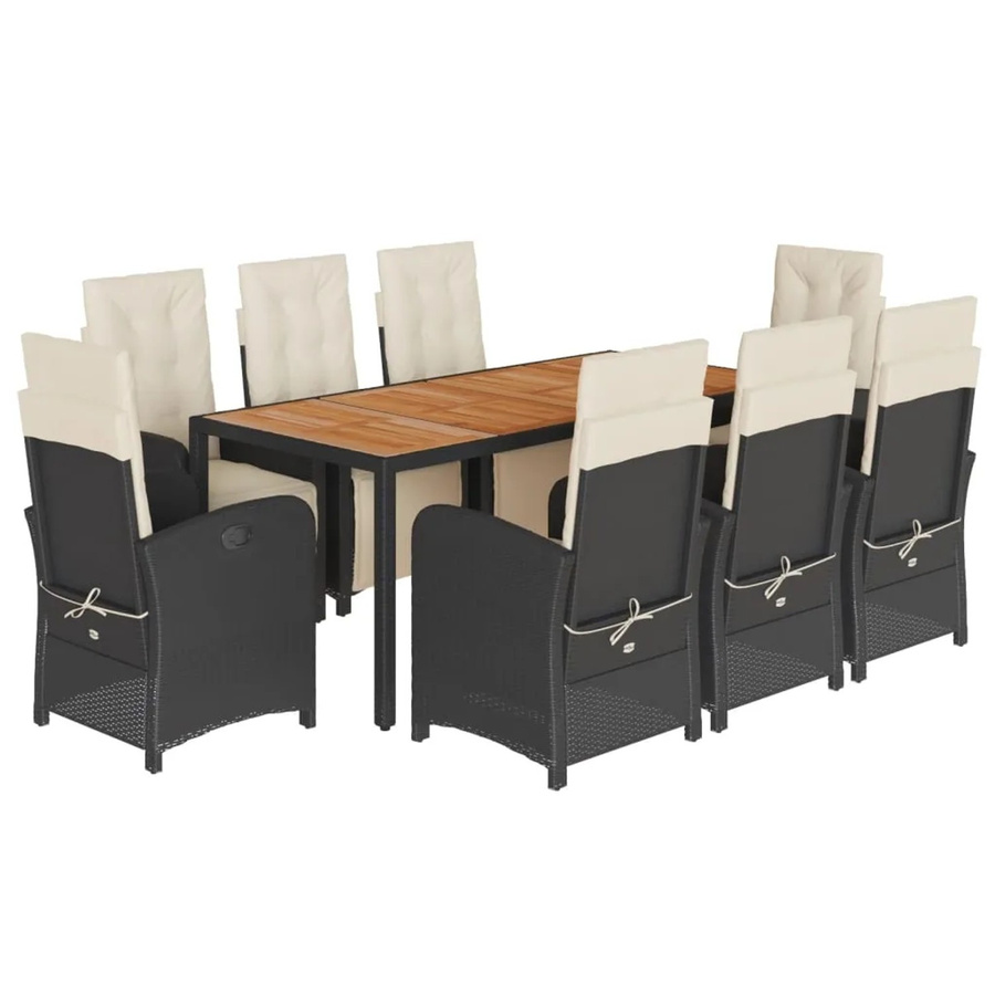 vidaXL 9-teilige Garten-Essgruppe aus Poly Rattan und Akazienholz in Schwarz mit cremeweißen Kissen - Bild 2
