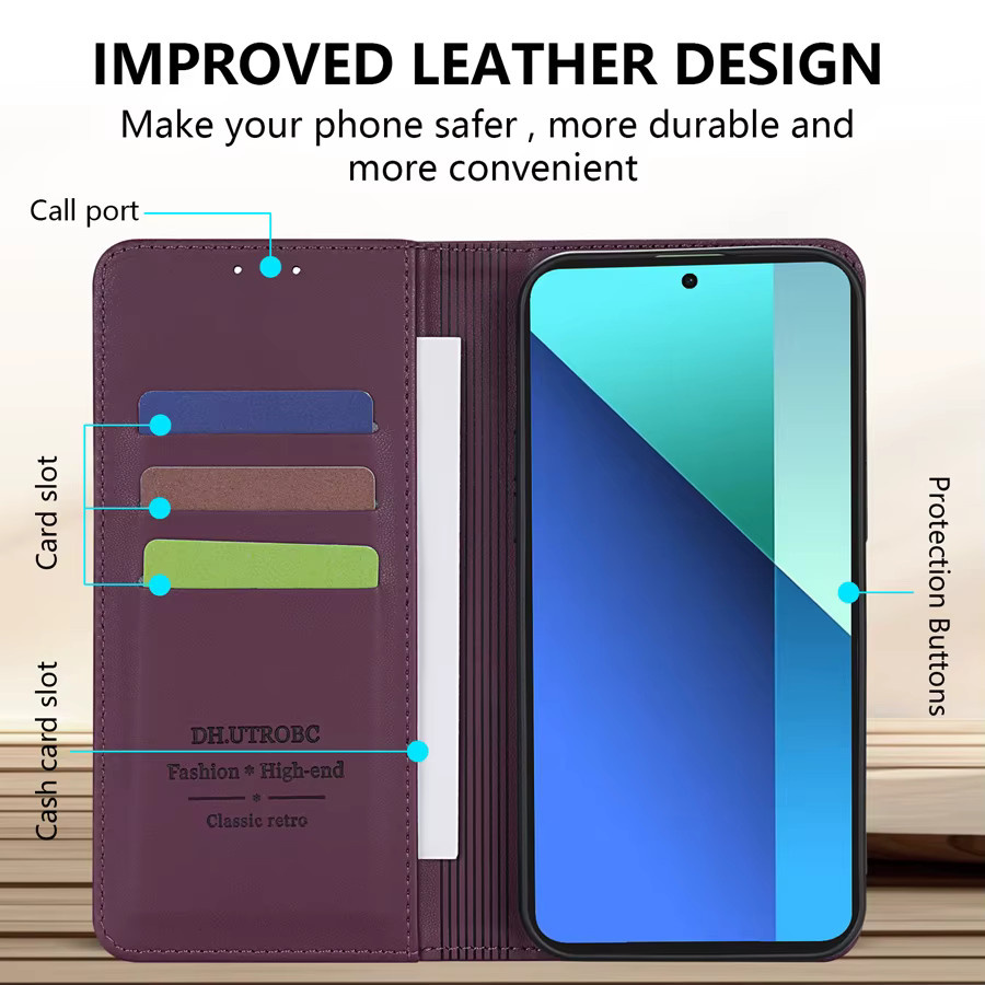 Lederhülle im Brieftaschen-Design für Xiaomi mit Kartenfach, Ständer und Magnetverschluss in Schwarz und Lila - Bild 2