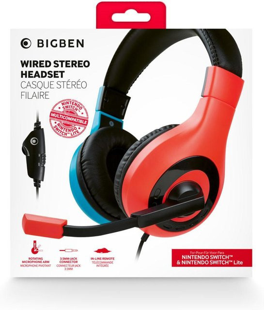 Bigben Stereo-Gaming-Headset V1 R+B für Nintendo Switch, PC und Mobile, Rot/Blau/Multicolor mit 3,5 mm Klinkenanschluss - Bild 1