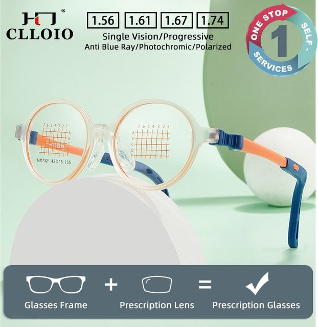 CLLOIO Kinder Korrektionsbrille, Rund, Vollrand, TR90, Blaulichtfilter - Bild 1