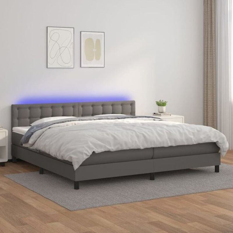 Vidaxl Boxspringbett mit Matratze in Grau aus Kunstleder, B/T/H: 200 x 200 x 88 cm - Bild 1