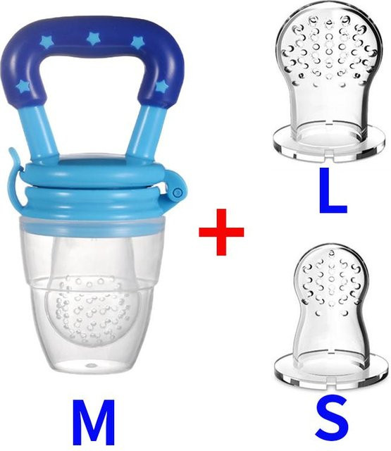 DHDH 3 in 1 Silikon Baby Beißring und Fütterhilfe für Obst und Milch in Blau - Bild 1
