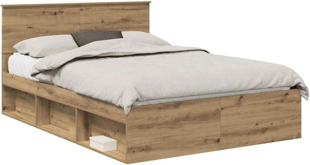 vidaXL Bettrahmen mit Kopfteil in Artisan-Eiche, Farbe Braun, B/T/H: 138 x 190 x 90 cm - Bild 1
