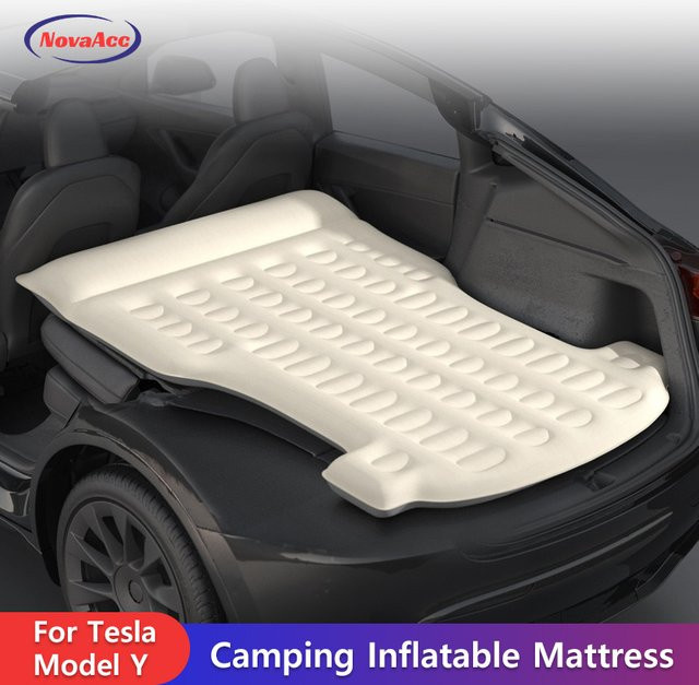 Novaacc Auto Luftbett für Tesla Modell Y, aufblasbare Camping-Matratze mit Flockoberfläche und Luftpumpe, Grau - Bild 1