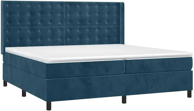 vidaXL Boxspringbett mit Matratze in Dunkelblau aus Samt, Hybridbett mit Taschenfederkern, B/T: 200 x 200 cm - Bild 1