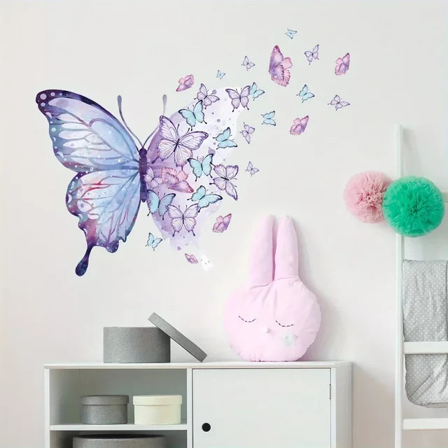 BRUP Aquarell Schmetterlinge Wandaufkleber in Mehrfarbig für Kinderzimmer und Wohnzimmer - Bild 1