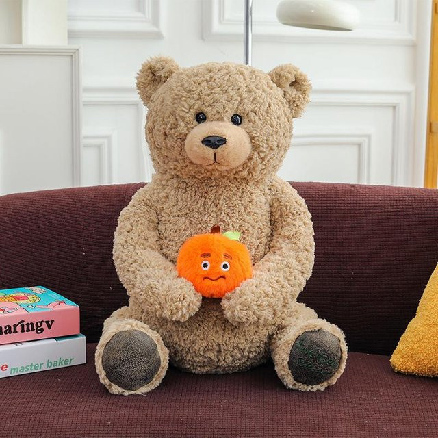 Orange Bärenpuppe Plüschtier, sitzender Teddybär, hellbraun - Bild 1
