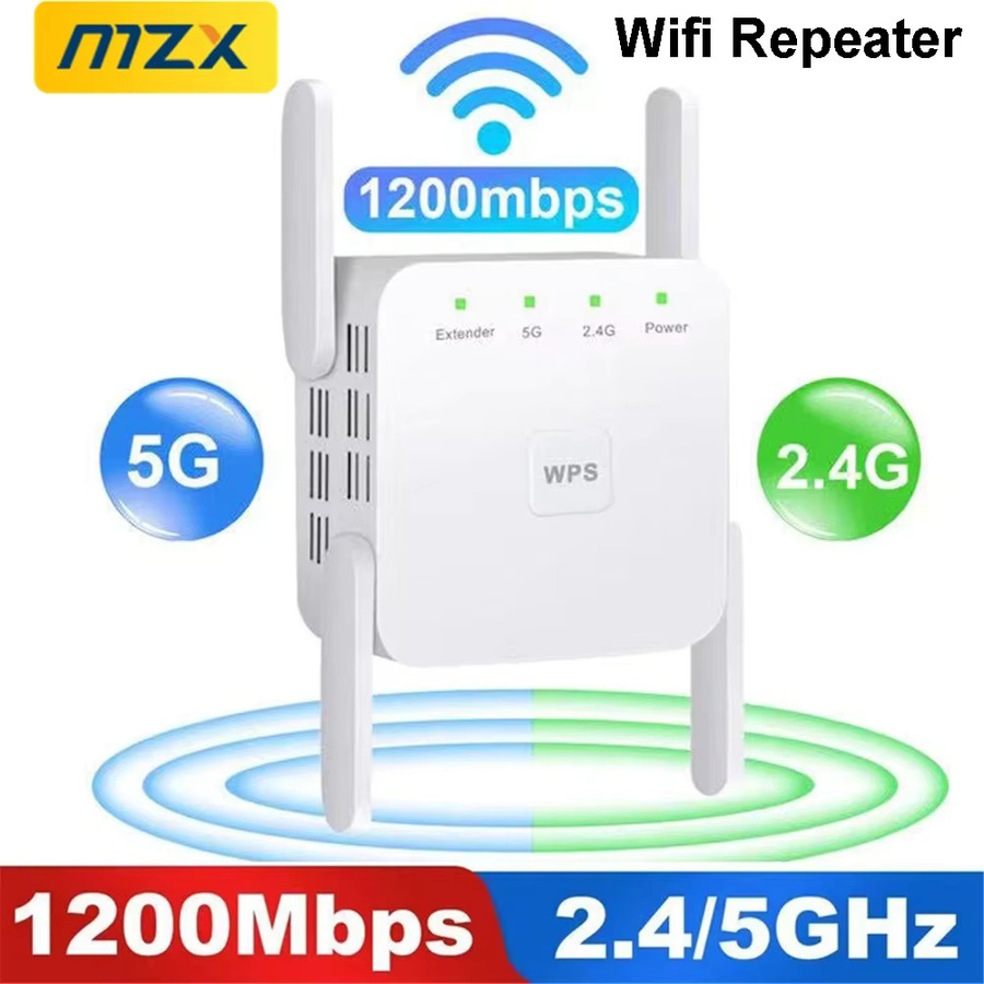MZX Dual-Band WLAN-Repeater mit 1200Mbps, 5G und 2,4GHz, Wi-Fi Signalverstärker mit Ethernet-Anschluss, Weiß - Bild 1