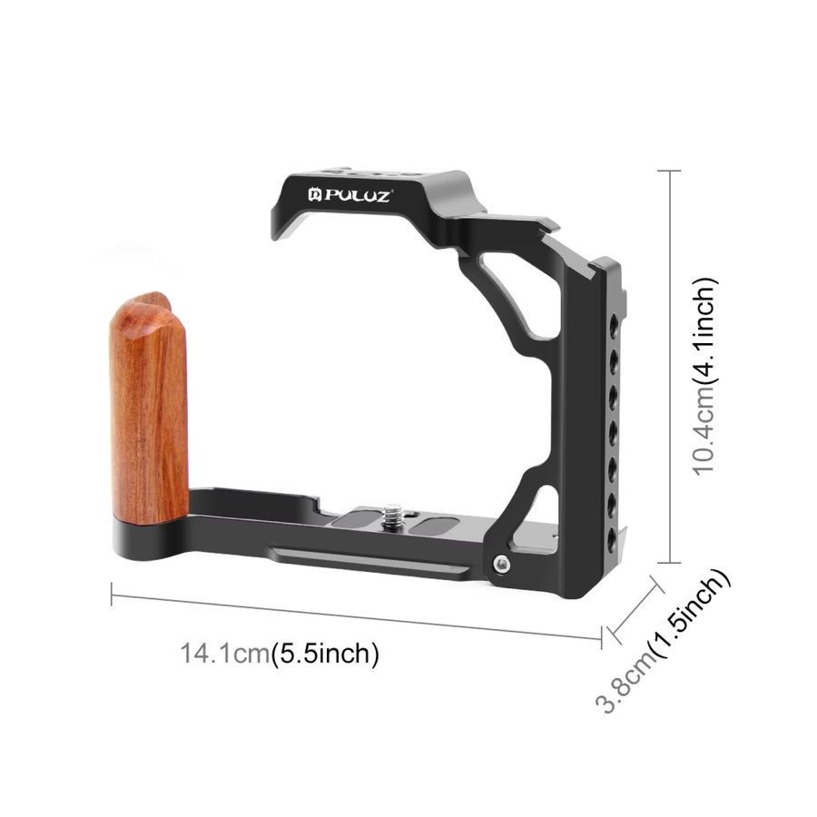 PULUZ Kamerakäfig aus Metall mit Holzgriff für Nikon ZFC in Schwarz und Braun mit 1/4 Zoll und 3/8 Zoll Schraube sowie Arri Positionellem Loch und Kaltschuh-Stabilisator-Rig - Bild 2