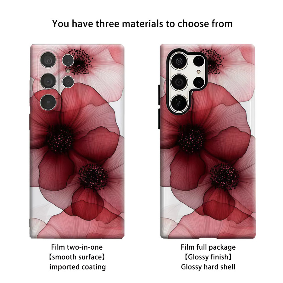 Stoßfeste Doppelschicht Handyhülle mit rotem und rosa Blumen-Design für Samsung Galaxy S25 Ultra, S24 und S23 Ultra Plus - Bild 2