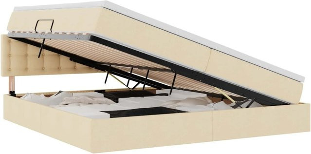 vidaXL Bett mit Stauraum und LED-Beleuchtung inklusive Matratze, Farbe Creme, B/T: 200 x 200 cm - Bild 1