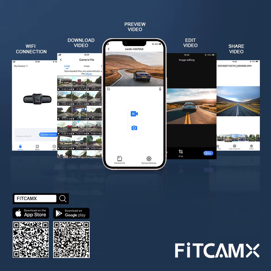 FITCAMX 4K UHD Dashcam mit WIFI-Verbindung und App-Steuerung für Citroen Berlingo und Peugeot Rifter 2018–2023, Schwarz - Bild 4