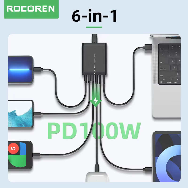Rocoren 100 W GaN Ladegerät mit USB Typ C PD Schnellladung in Schwarz - Bild 4