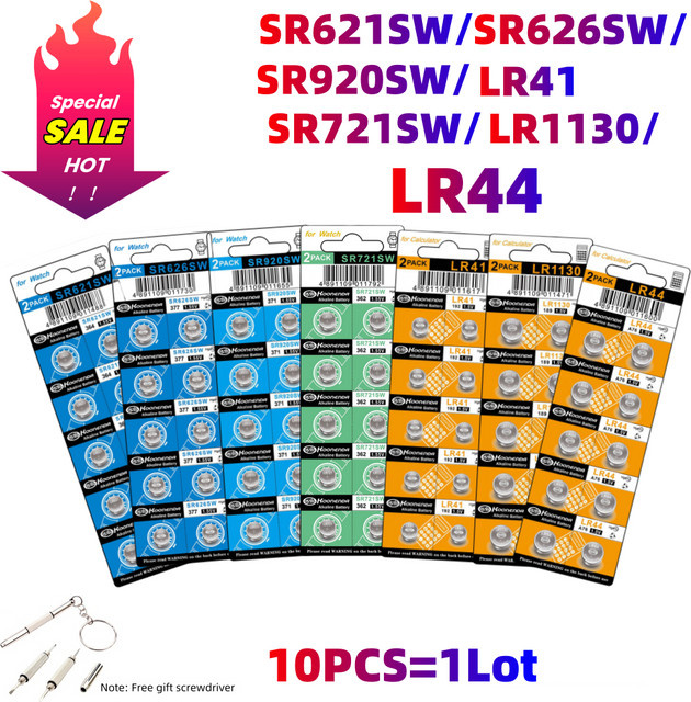 Yuform Alkaline-Batteriezellen AG13 LR44 1,5V Knopfzellen in Silber, 10 Stück - Bild 1