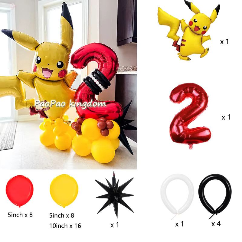 Potdemiel Folienballons Set mit Pikachu, Charmander, Squirtle, Bulbasaur und Pokeball für Kindergeburtstag Party Dekoration, Mehrfarbig - Bild 2