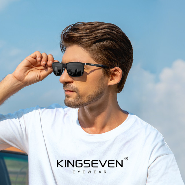 KINGESEVEN Sonnenbrille Rechteckig, Vollrand, Schwarz, Herren, polarisiert - Bild 1