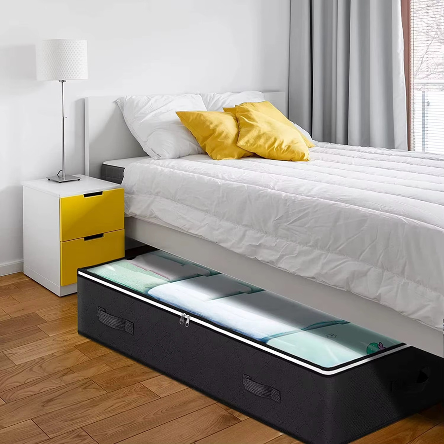 Untior 3er-Pack Unterbett-Aufbewahrungsbox Organizer, faltbare Aufbewahrungstaschen aus Stoff mit transparentem Fenster, Grau/Schwarz/Transparent - Bild 4