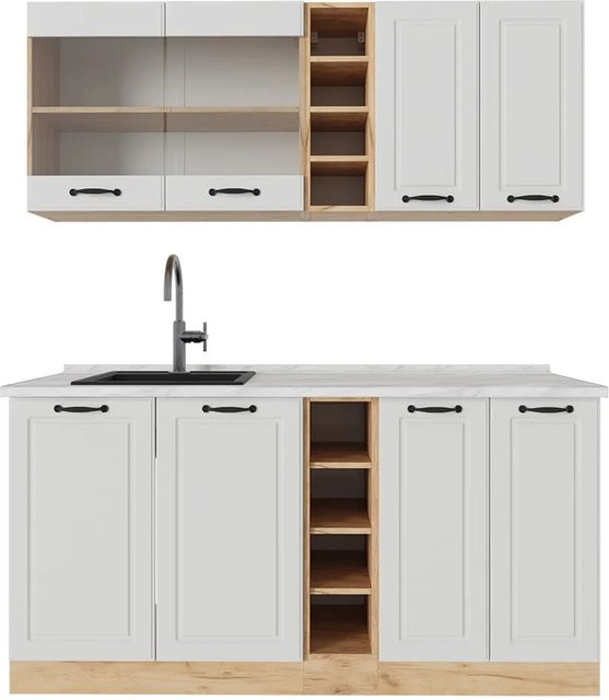Vicco R-Line Singleküche Landhaus Weiß mit Marmor-Optik, Breite: 160 cm - Bild 1