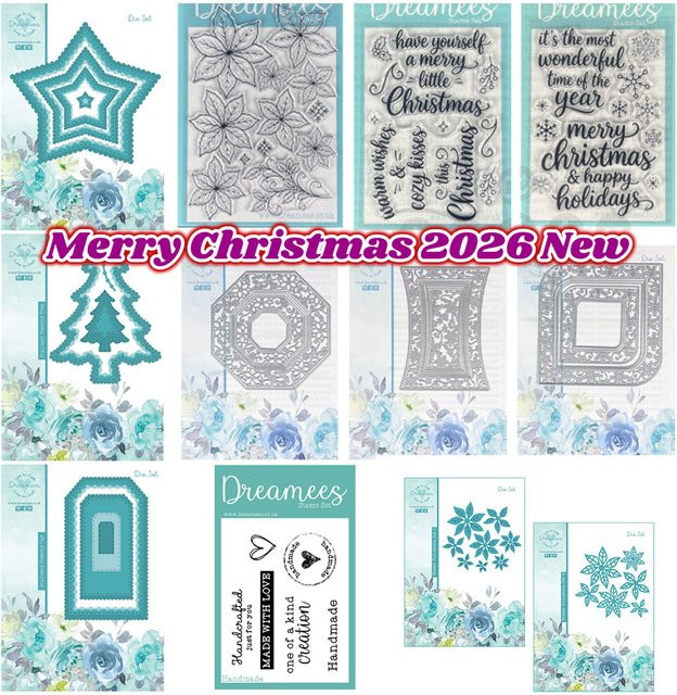 Dreamees Christmas Circle Sentiments A6 Metall-Stanzformen und Silikonstempel Set für Scrapbooking und DIY-Kartenbasteln - Bild 1