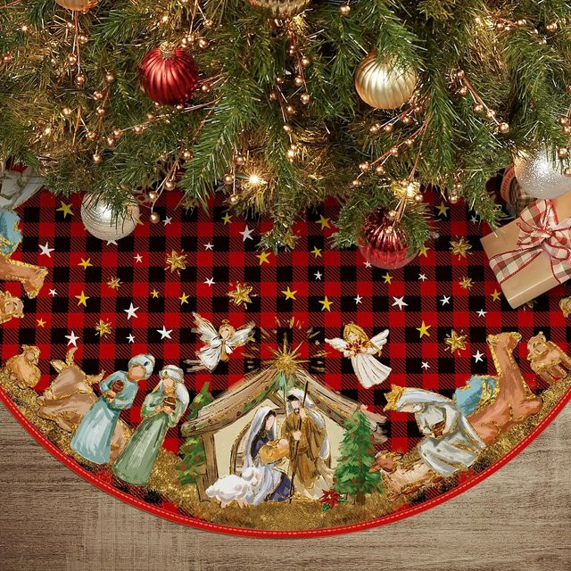 VIKAMA Weihnachtsbaumrock mit Jesus-Engel-Druck in Multicolour, waschbare Textildekoration für deine Weihnachtsfeier - Bild 1