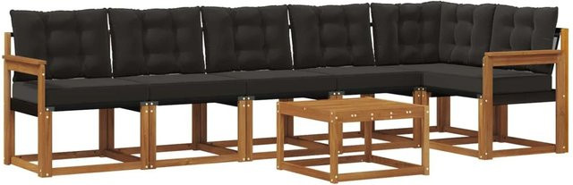 vidaXL Outdoor-Sofagarnitur 7-teilig aus Akazienholz mit Kissen und Couchtisch in Braun und Schwarz - Bild 1