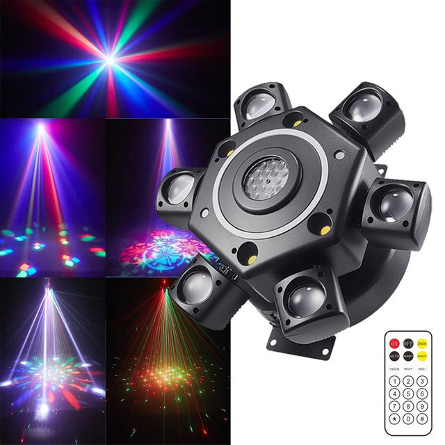 GVT 6-Arme Moving Head Bühnenbeleuchtung mit RGB-Effekten, Fernbedienung und DMX, Schwarz - Bild 1