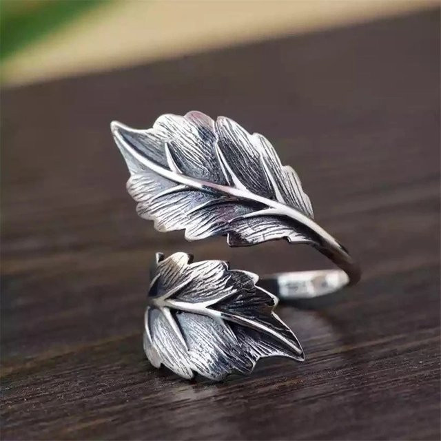 Huitan Ring, Blatt, Silber, Damen, Vintage - Bild 1