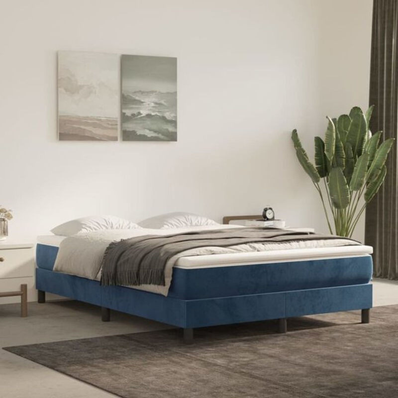 Vidaxl Boxspringbett mit Matratze in Blau aus Samt, B/T/H: 140 x 190 cm - Bild 1