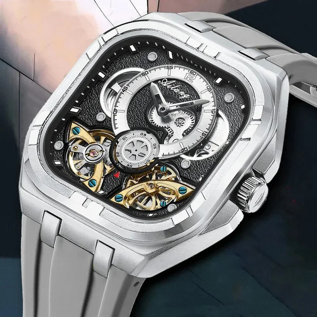 AILANG Automatikuhr, Doppel-Tourbillon, Skelett-Zifferblatt, eckig, Grau, Silikon, Herren - Bild 1