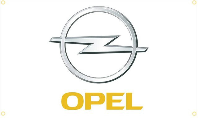 Opel Motor Sport Metall Logo Fahne aus Polyester in Weiß, B x H: 90 x 150 cm - Bild 1