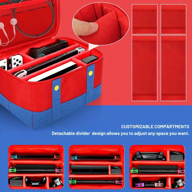 Komplettset Aufbewahrungstasche für Nintendo Switch und Switch 2 OLED in Rot/Blau mit großer Kapazität - Bild 1